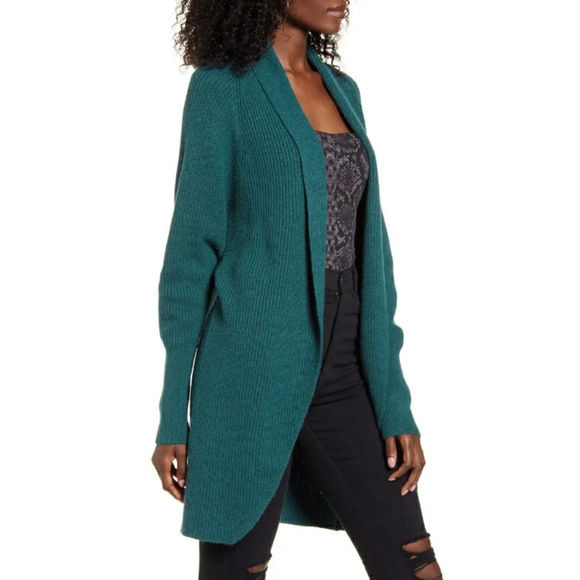 Leith Dolman Sleeve Long Teal Sweater Cardigan - Picture 3 of 8